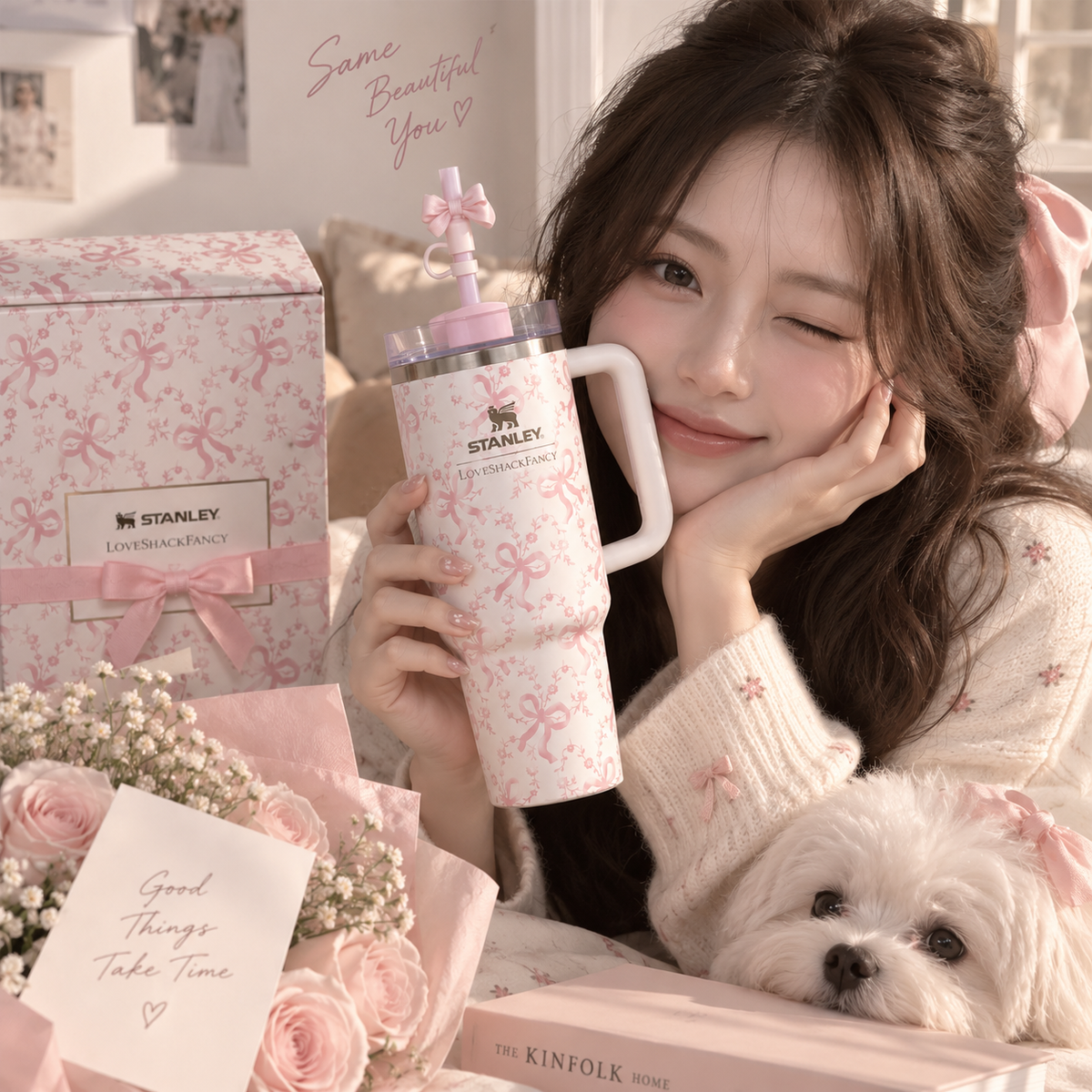 Pink Bow Garden 40oz Tumbler Gift Set