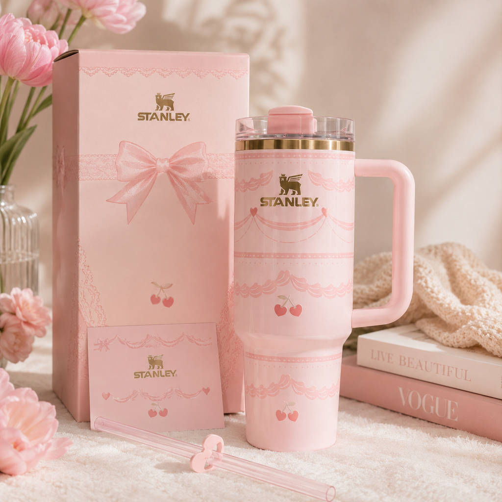Pink Cherry Bow Tumbler Gift Set