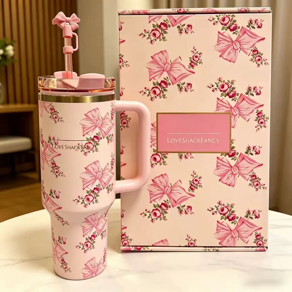 Pink Bow Garden 40oz Tumbler Gift Set